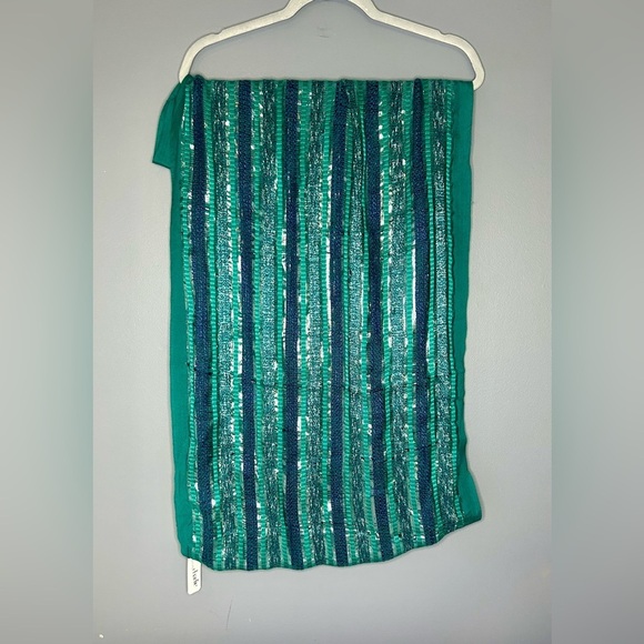 Charming Charlie Infinity Scarf Lightweight Spring Boho Teal Silver Metallic - Picture 2 of 7